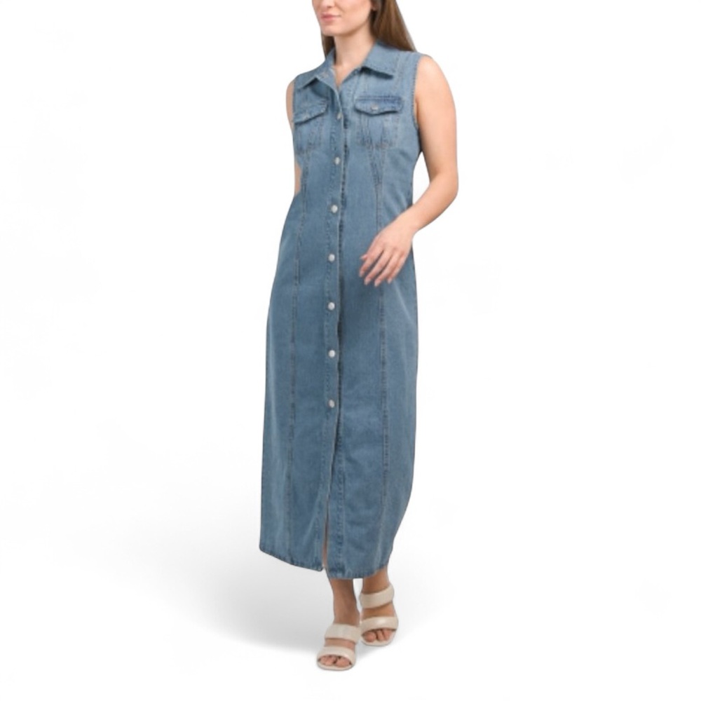 House of Harlow 1960 Light Blue Denim Button Down Dress